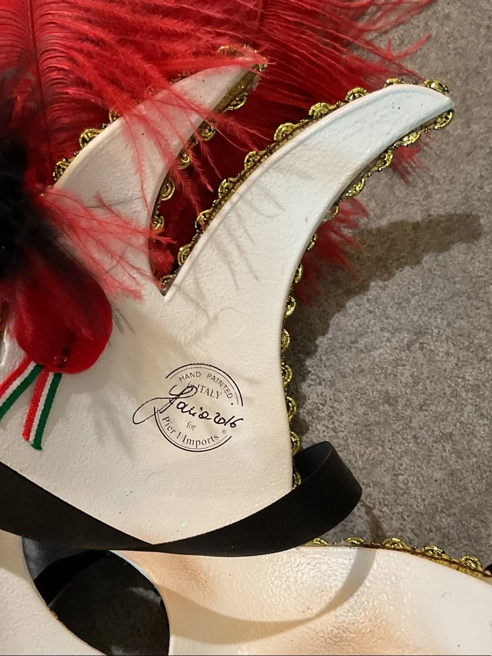 Pier 1 Gold and Red Feathered Venetian Mask